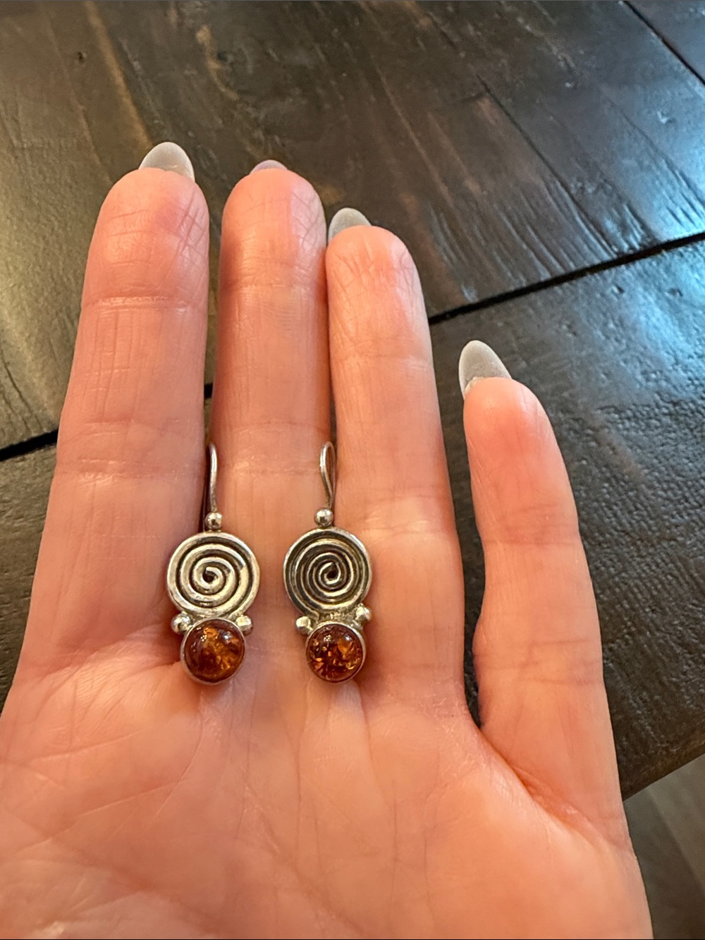 Sterling-Style Spiral Amber Drop Earrings